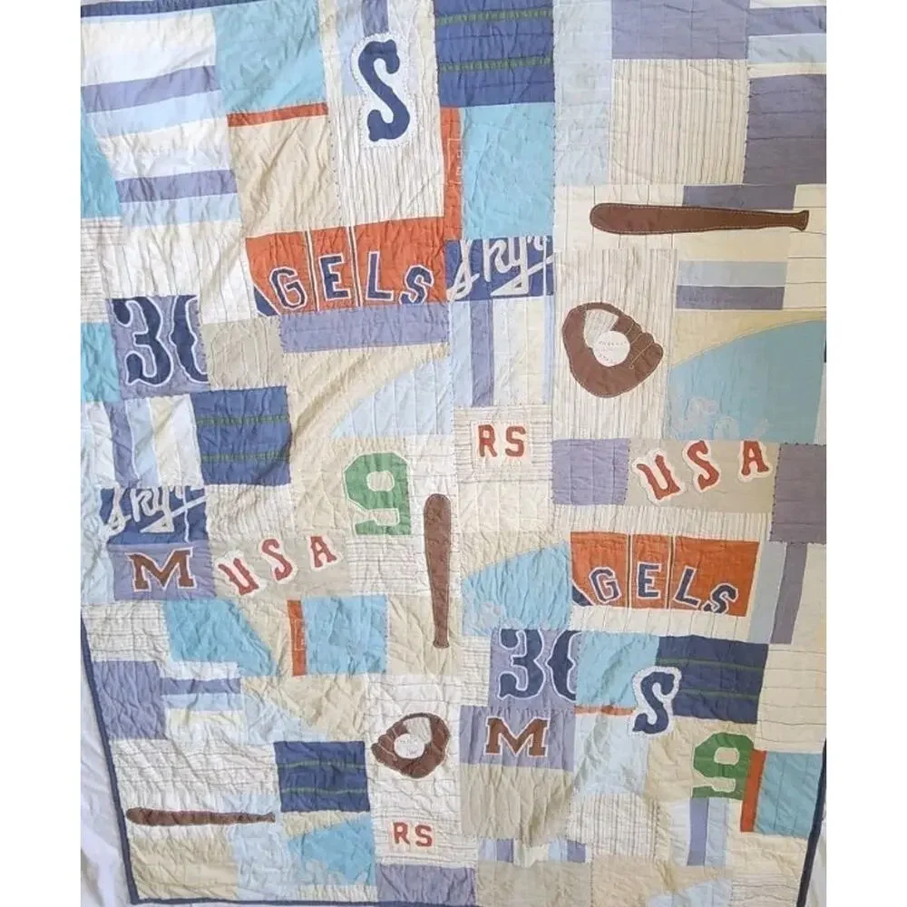 Vtg Patchwork Quilt Pottery Barn Kids Baseball Twin Comforter 90s Kids Bedroom